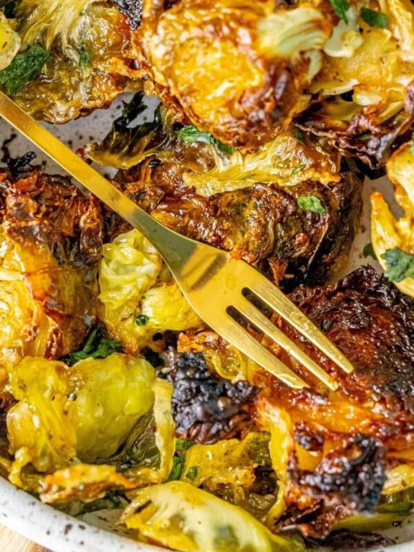 picture of ranch brussels sprouts in a white bowl