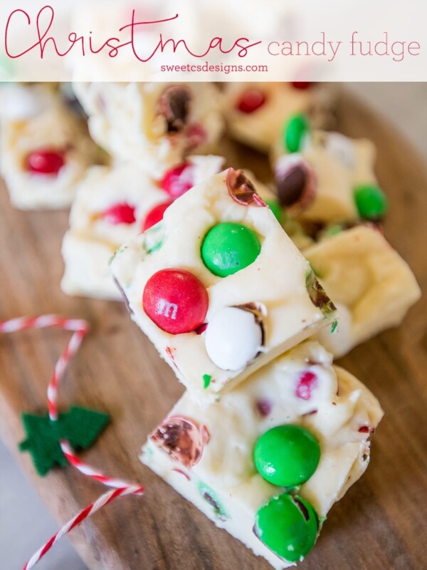 Christmas candy fudge on a cutting board.