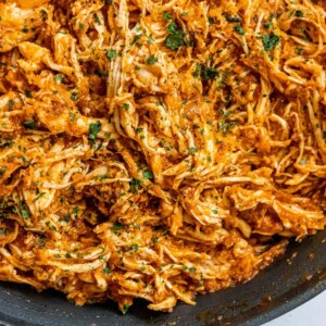 shredded chicken tinga in a pan