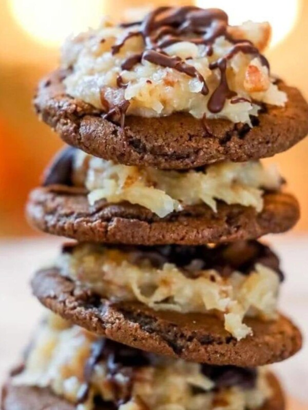Chocolate cookie topped with coconut and chocolate German topping
