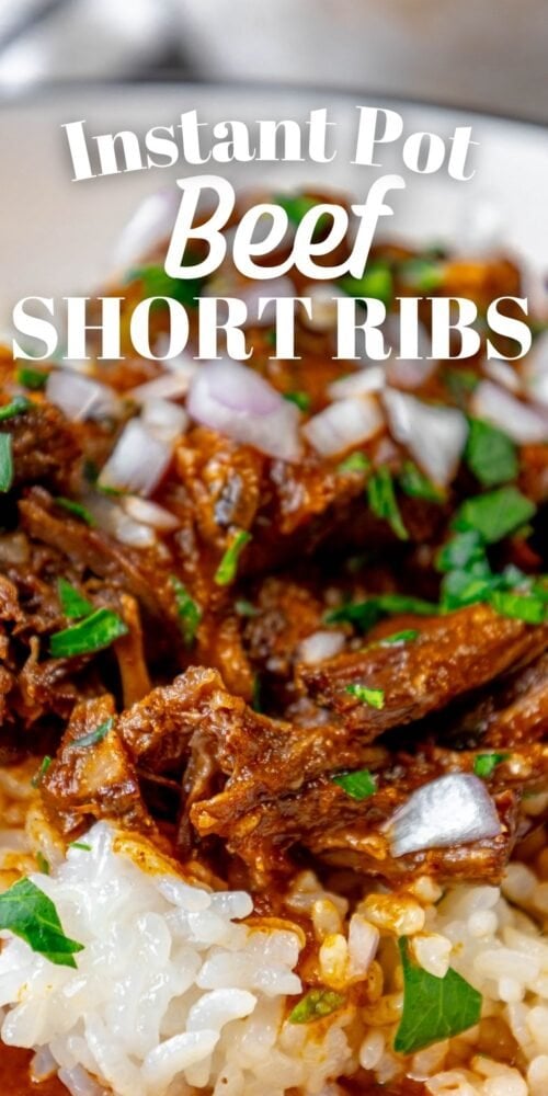picture of short ribs shredded over rice and topped with cilantro and diced onion