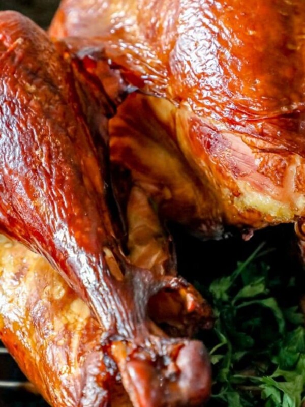 picture of smoked turkey on a pan