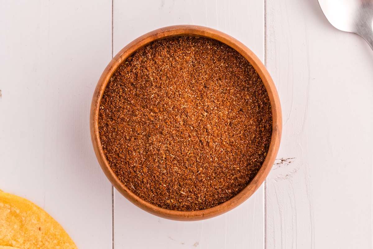 taco seasoning in a wooden bowl 